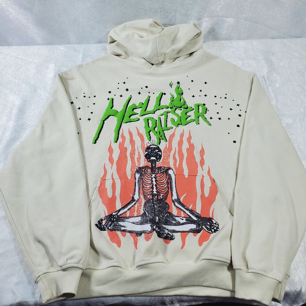 Civilized Hell Riser Skeleton Graphic Hoodie Men's M Cream Inner Peace Pullover